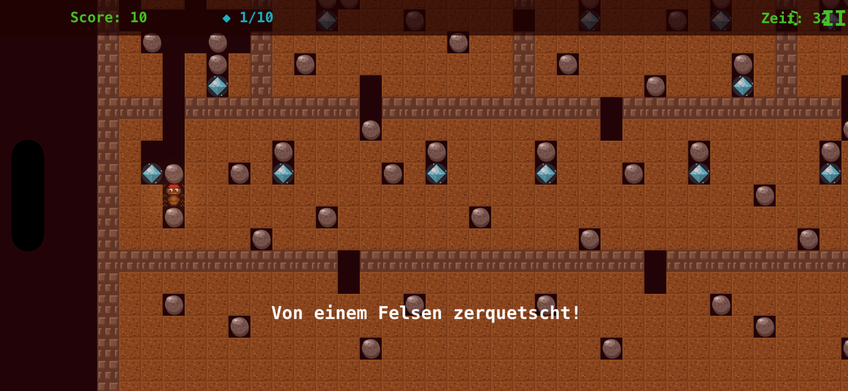 CaveDash boulder physics puzzle — plan your moves or get crushed